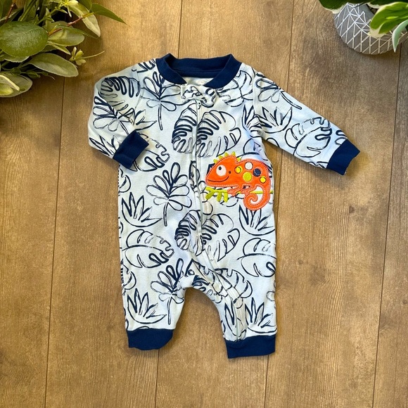 Koala Baby Boy Zip Longalls Blue Chameleon Romper Tropical One Piece - Picture 7 of 10